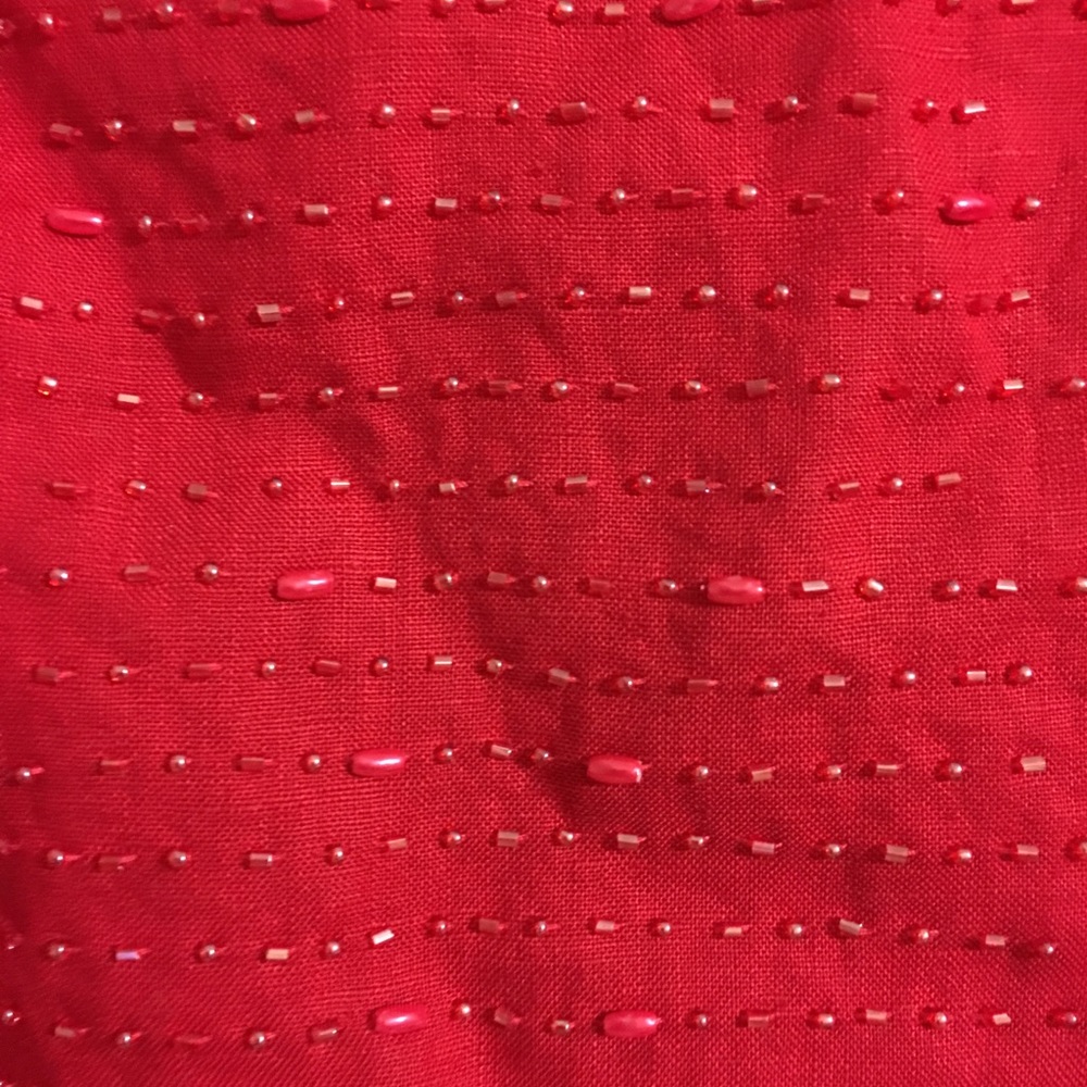 Stunning Red Beaded Linen Top - Picture 3 of 4